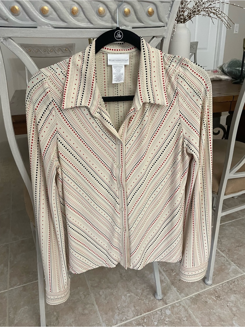 Worthington Cream Blazer with Red and Black Pinstripes long sleeve